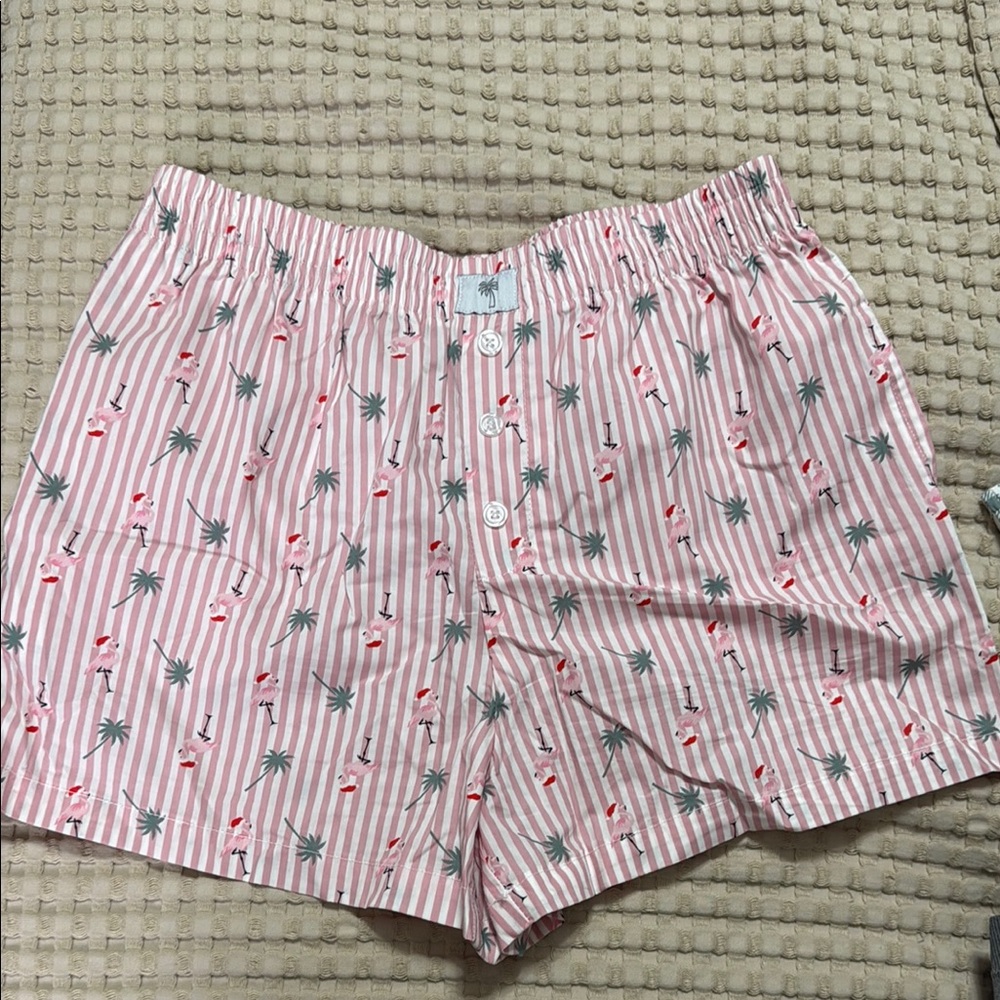 Pink Striped Palm Tree Print Shorts